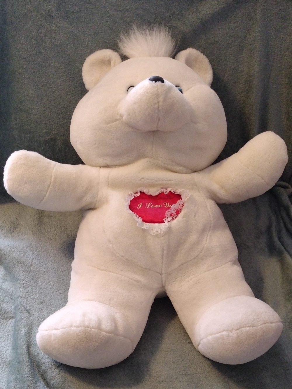 30" Plush Cream 'I Love You' Heart Bear - Vintage In 90s